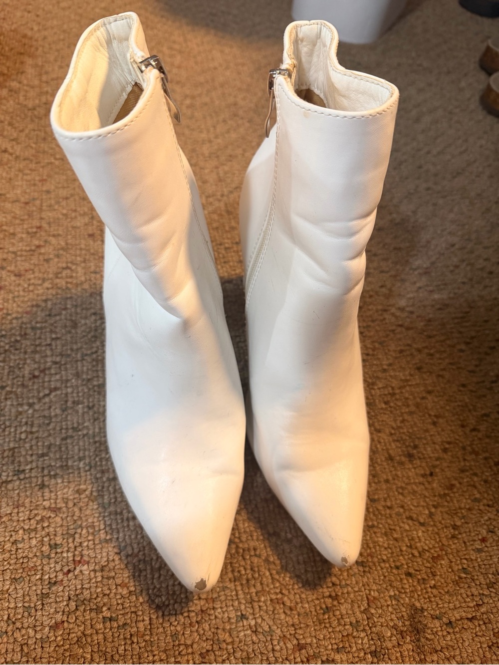 White Pointed Toe Ankle Boots
